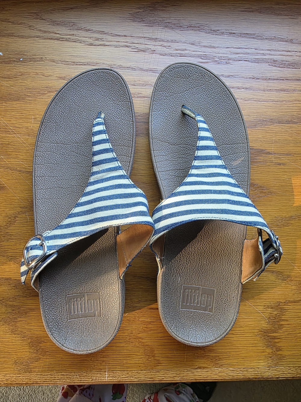 Fitflop Navy and White Striped Thong Sandals